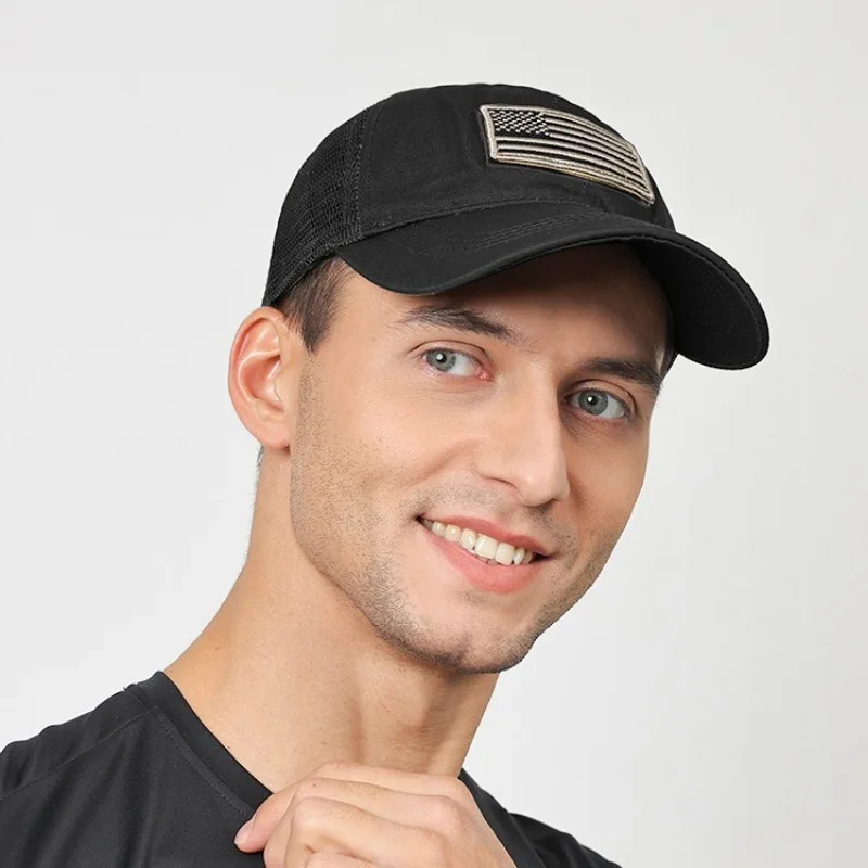 American Flag Camouflage Sticker Embroidered Baseball Cap Net Hat Men Outdoor Velcro Cap view 6
