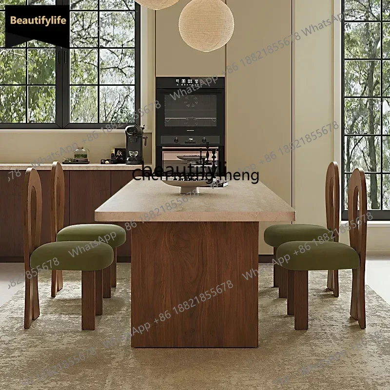 

Y183French retro travertine rock slab dining table designer household large dining table