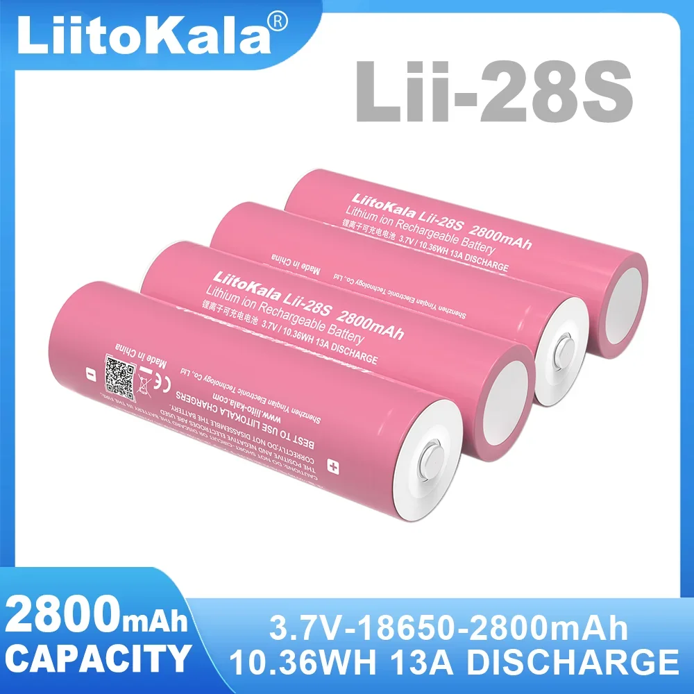 LiitoKala 18650 Lii-28S With Tip 3.7V 2800mAh 13A Power Rechargeable Lithium Battery For  Electric Tools LED Flashlight
