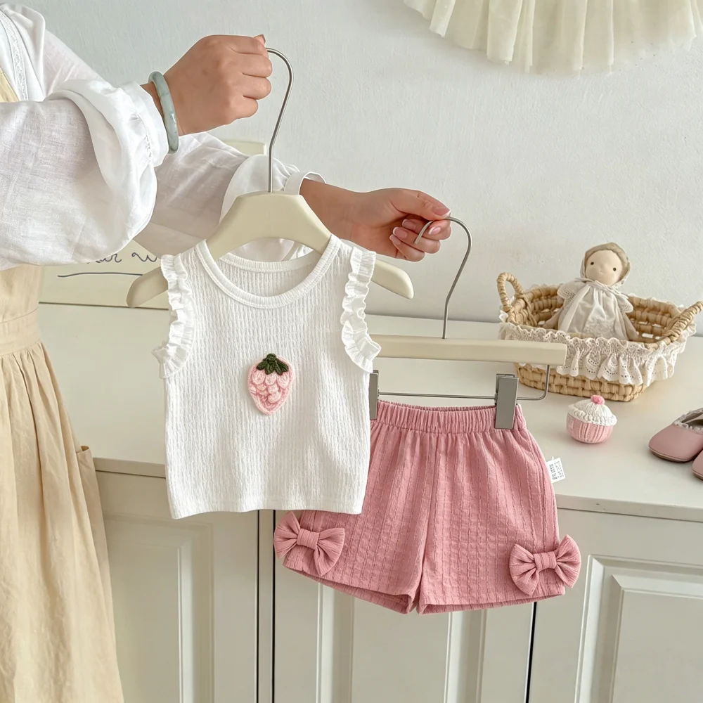 2pc/Set Baby Girl Set Summer Cute Cartoon Top Shorts Children's Clothing Sweet Beach Bow Children's Set
