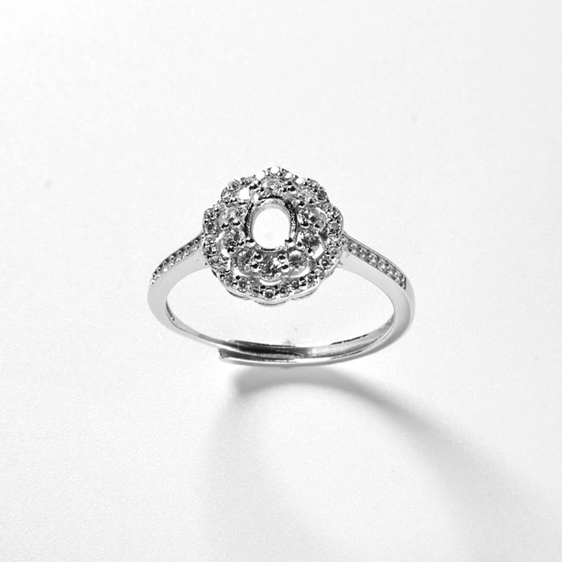 

925 Sterling Silver 4x5mm Oval Cut Cabochon Semi Mount Ring Engagement Wedding Ring Setting Cubic Zirconia