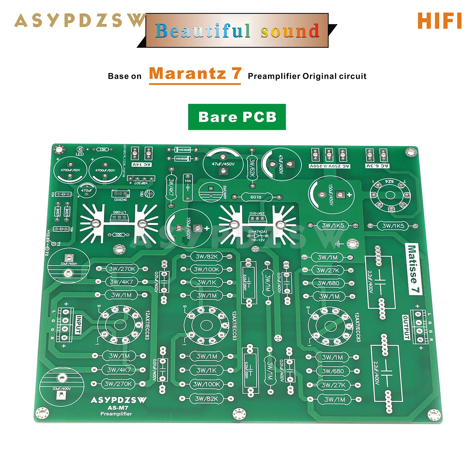 Beautiful Sound-HiFi Tube Preamplifier, Bare PCB Base, Marantz 7 Preamp, Circuito Original, No Tube, AS-M7