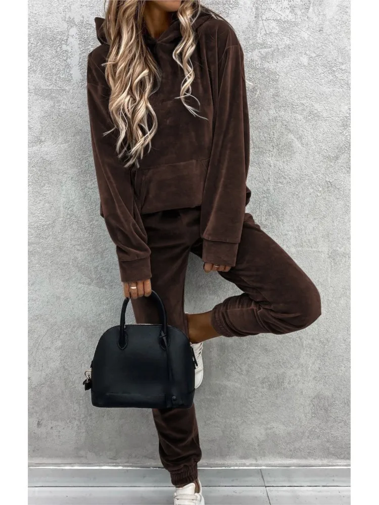 Conjunto informal con capucha para mujer, Tops con capucha de manga larga y pantalones de cintura alta, conjuntos de 2 piezas, ropa deportiva para mujer, novedad