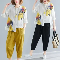 2023 Summer New Fashion Western Style Suit Women's Loose 100 Take Shirt Women's Top Nine Points Pants Two-piece Set Solid Color