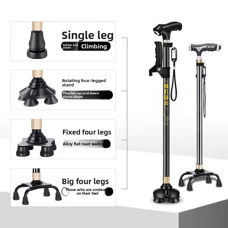Kuangtu Anti Fall Walking Cane for Seniors Four Leg Cane Non Slip Crutch Stick Medical Quad Cane Adjustable Lightweight Aluminum