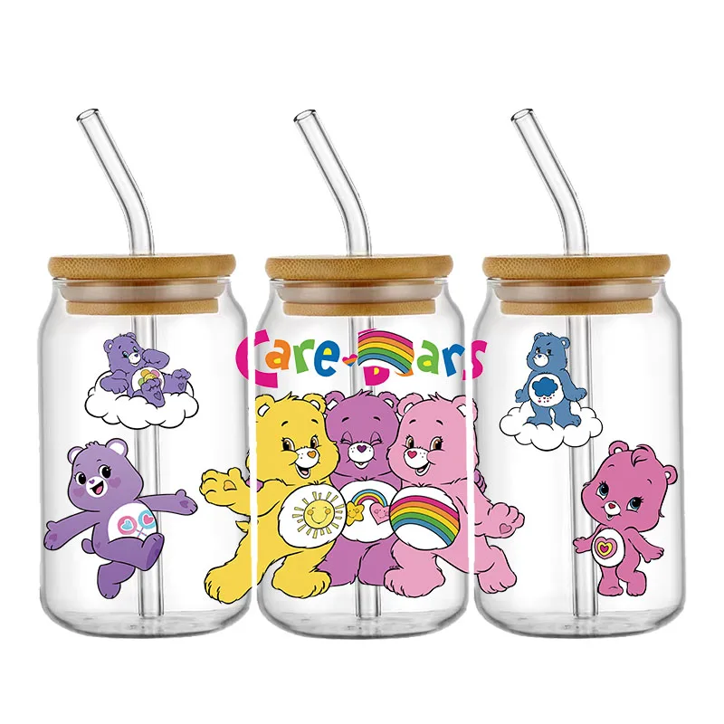 UV DTF Transfer Stickers Cartoon Bears Cup Wrap For 16OZ Glass Libbey Can Self-adhesive Waterproof Custom DIY Stickers Decals