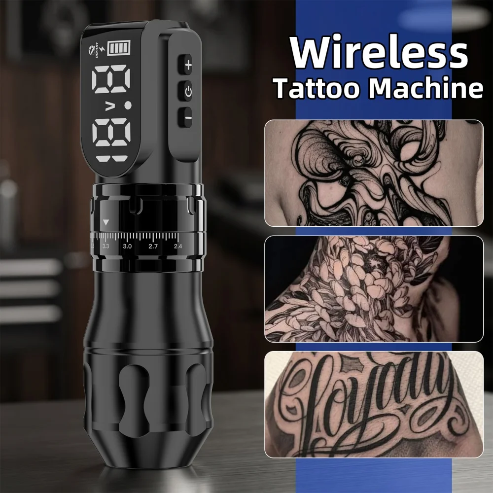 DQFART Neue T9 Elektrische Kabellose Tattoo-Maschine, Steuerbar, für Reisen, Schwarz-Silber, Körperkunst, Kreative Designs für Tattoo-Künstler – Detail 7