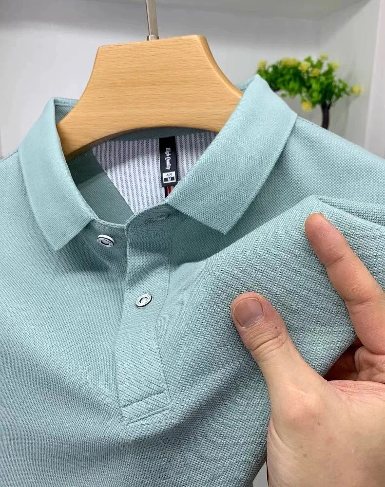 

Высокое качество 100% хлопчатобумажные короткие рукава мужская рубашка polo роскошный темперамент летом новая воздухопроницаемость комфорт деловой отдых простая футболка чистого цвета