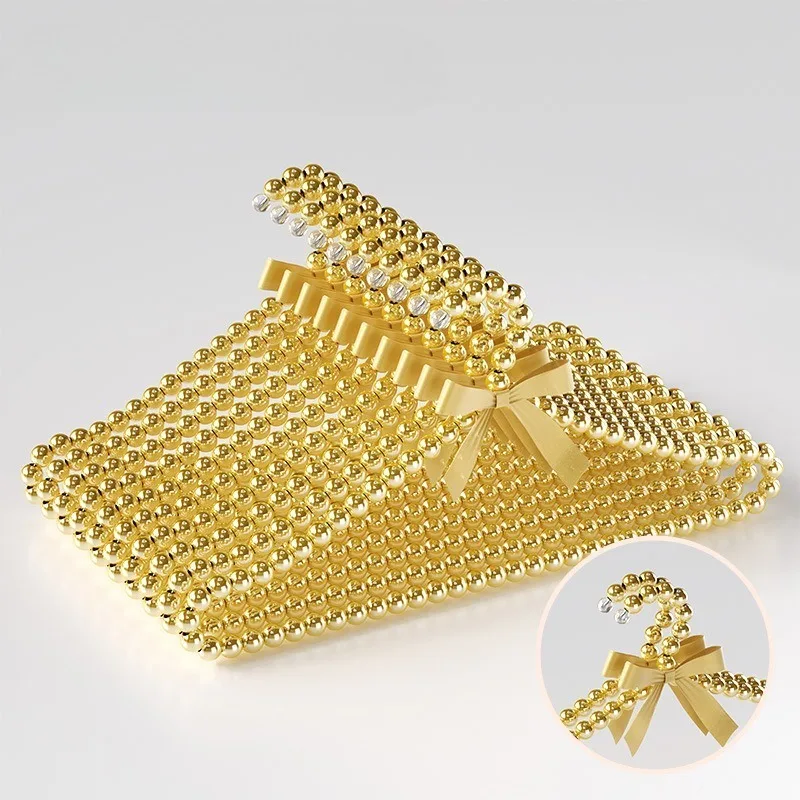 

2pcs Pearl Clothes Beaded Clothing Hanger with Ribbon Clothes Standard Hangers for Women Bride Wedding Dress Coat Shirt White