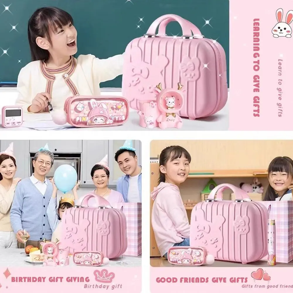 Pink Study Stationery Set Large Capacity Suitcase Creative Pen Bag Notebook Stickers Sharpener Stationery Gift Pack Students