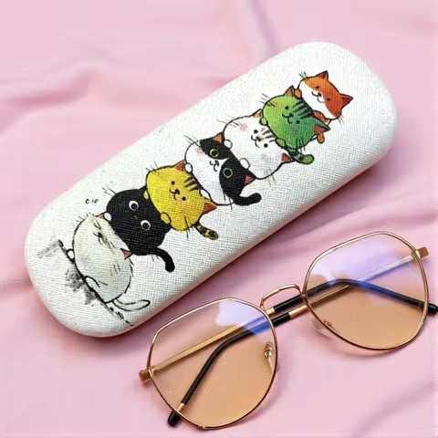 Cartoon Cat Glasses Case Portable Storage Box Reading Glasses Case Pu Leather Eyewear Holder Anti-Pressure Hard Eyewear Case