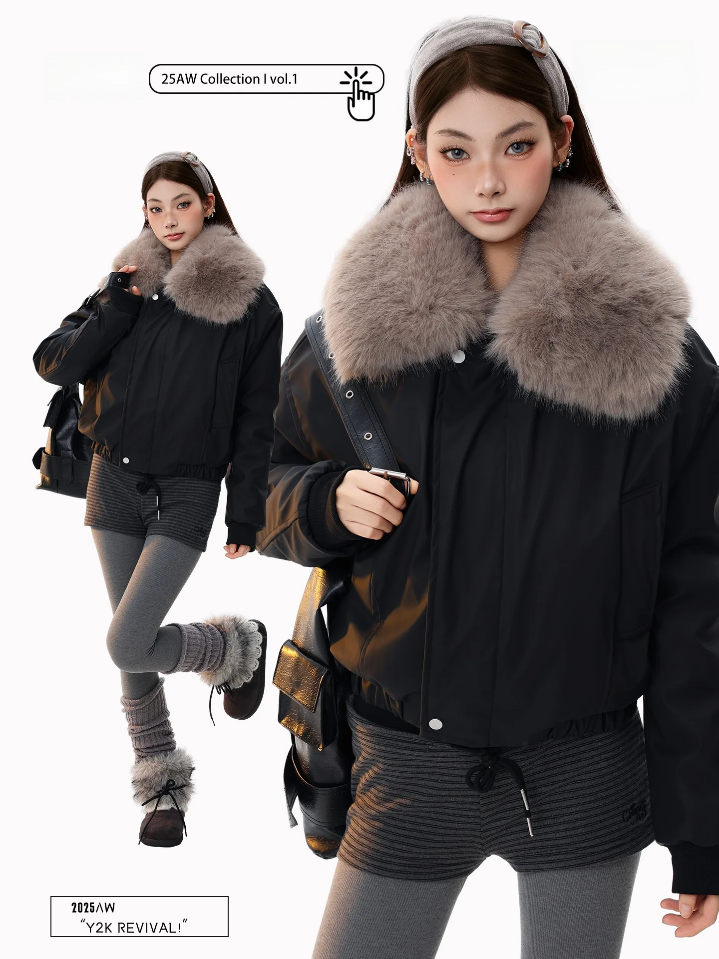 

PBB Street Sle ort Thiened PU Leather Jaet Women's Warm Streetwear with Fluffy Collar Cotton Long Sve Zipper