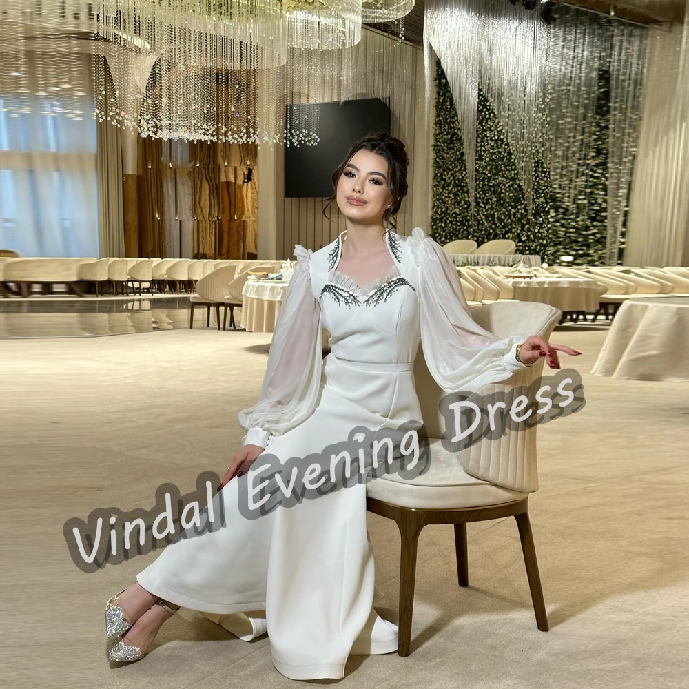 

Vindal Evening Dress Sweetheart Ankle Length A-Line Built-in Bra Elegant Satin Long Sleeves Beading Saudi Arabia For Woman 2024