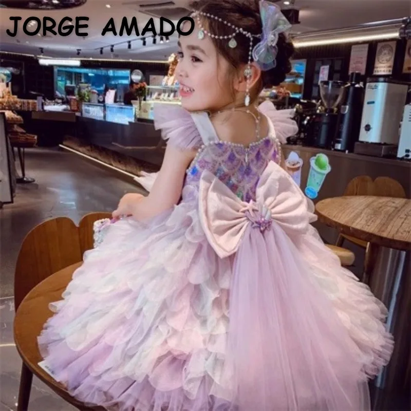 Kids Girls Summer Mermaid Flower Girl Party Dress Gradient Sequin Layered  Tulle Big Bow Back Princess Performance Dresses A5868 - AliExpress 1501