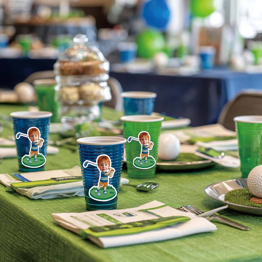 Maßgeschneiderte Golf-Themen-Geschenkaufkleber für Geburtstagsfeiern und Kuchenplugins aus Stroh, Partygeschenk und Snack-Dekorationsaufkleber