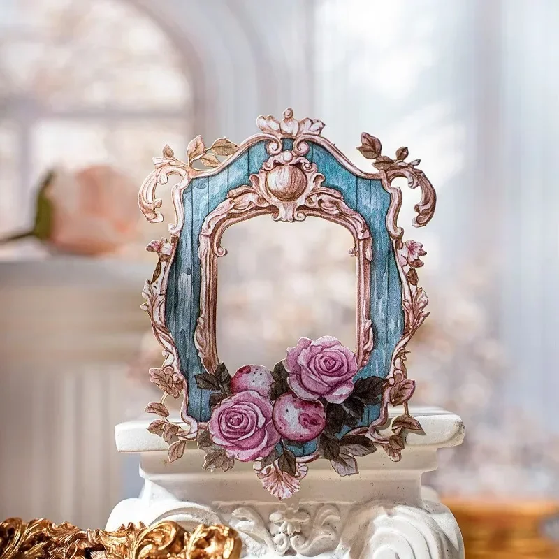 15Pcs Hard Stickers Card Green Vine Brown Green Daily Flowers Rococo Frame Border Decorative Background Scrapbook 135*100mm