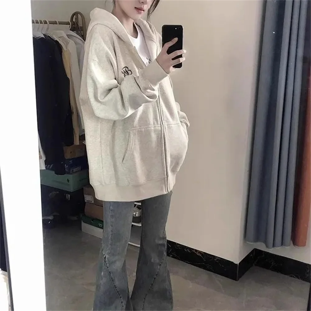 

Свободная повседневная толстовка с капюшоном из чистого хлопка в стиле ретро, женская осенне-зимняя куртка с капюшоном на молнии, китайская шикарная брендовая куртка большого размера