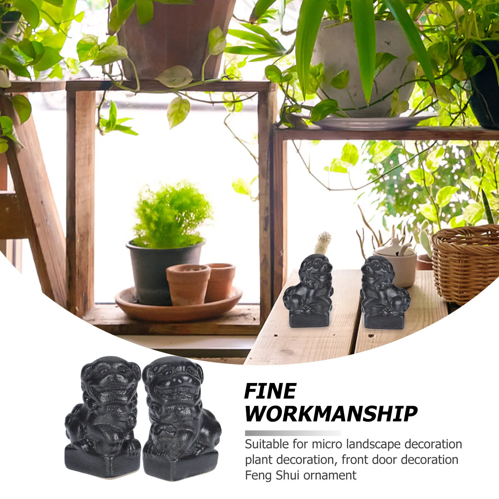 2Pcs Realistic Guardian Lion Figurines Chinese Style Plant Pot Decor Garden Decoration Micro Landscape Ornament Tea Table Front