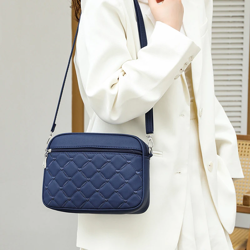 Women's Sling Shoulder Small Square Handbag Quilted Design PU Leather Crossbody Bag Versatile Messenger Bag