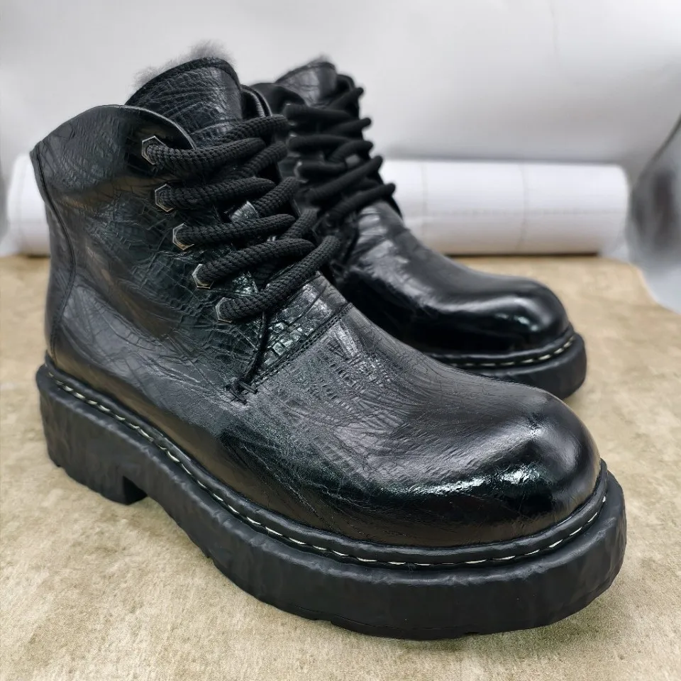 

YETTIES Men's 2026 New Horsehide Work Boots, Fur Lined Waterproof Combat Boots with Chunky Anti-Slip Sole, Rugged & Durable