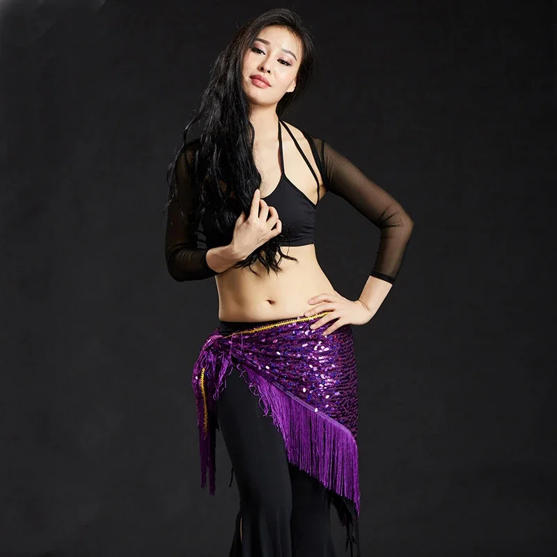 Hot Belly Dance Costume Triangle Hip Scarf Sequin Fringe Tassels Belt Belly Dance Hip Mermaid Hip Towel 10 Colors