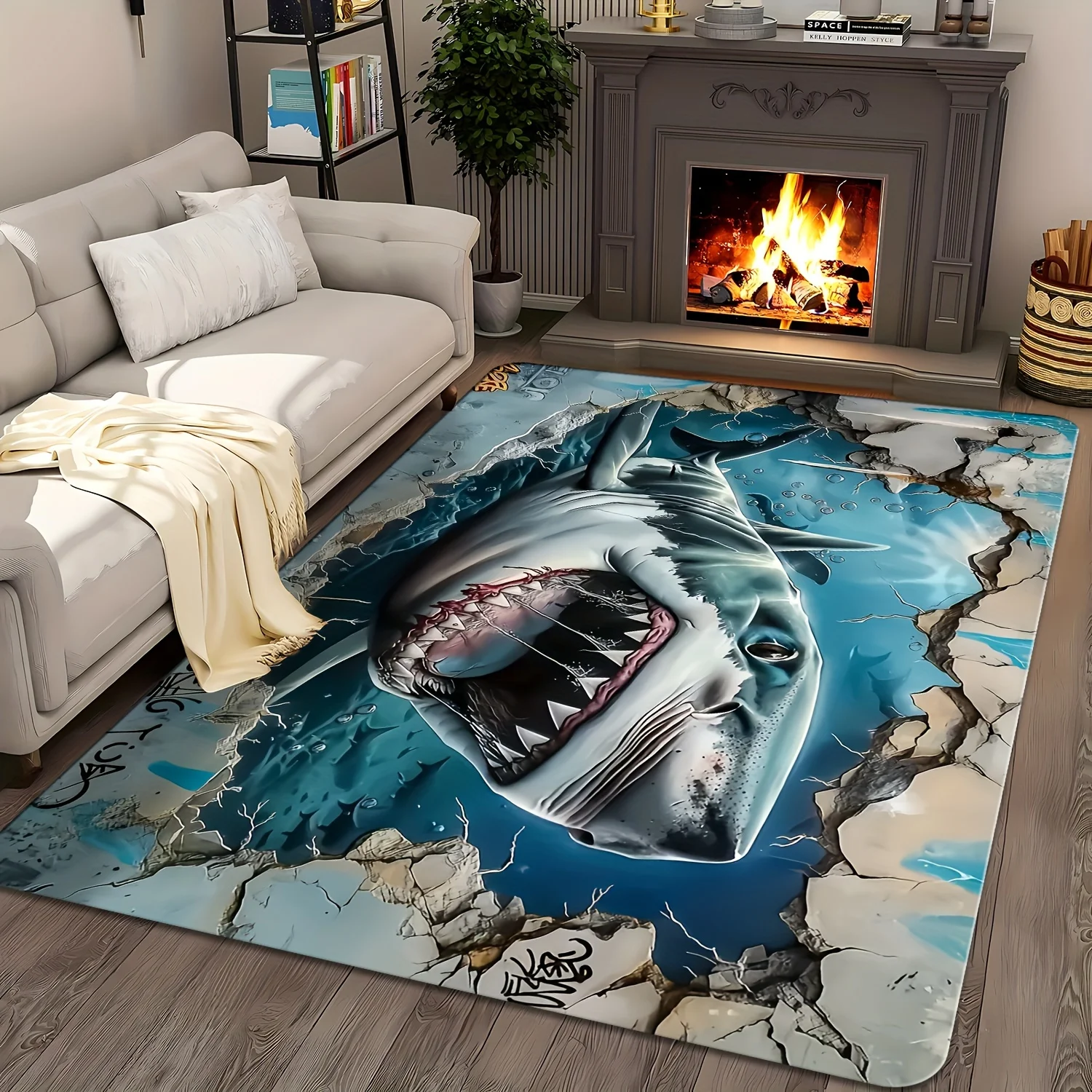 Great White Shark Ocean Rug Doormat Mat Waterproof Entrance Rug for Bathroom Home Decor Tropical Marine Animal Print Modern