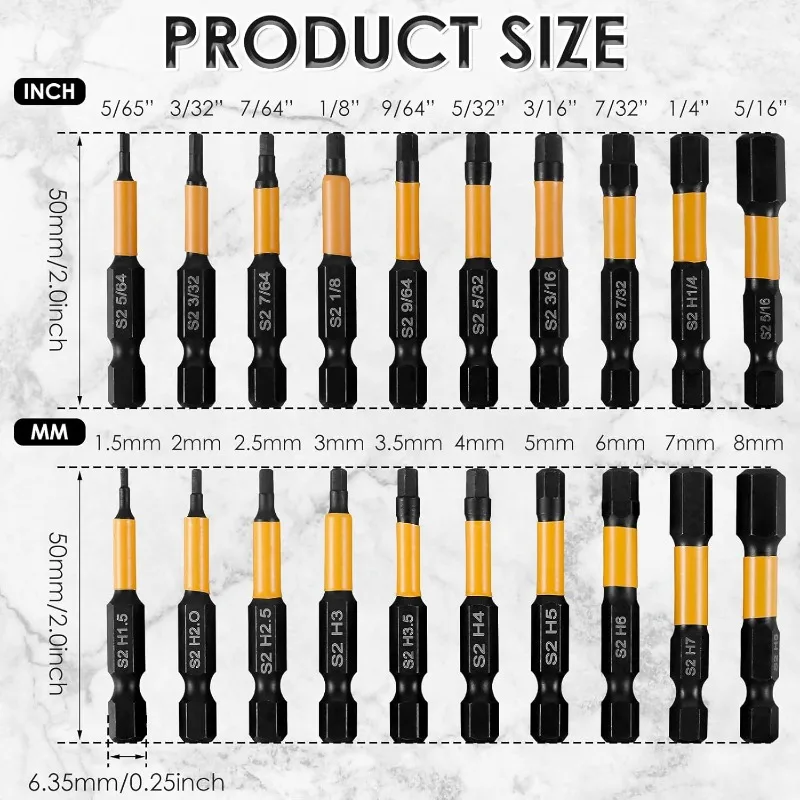 20/10PCS Magnetic Allen Wrench Drill Bit Long Impact Hex Head Screwdriver Bit Set 1/4 Inch Torx Hex-Shank Driver Bits Set