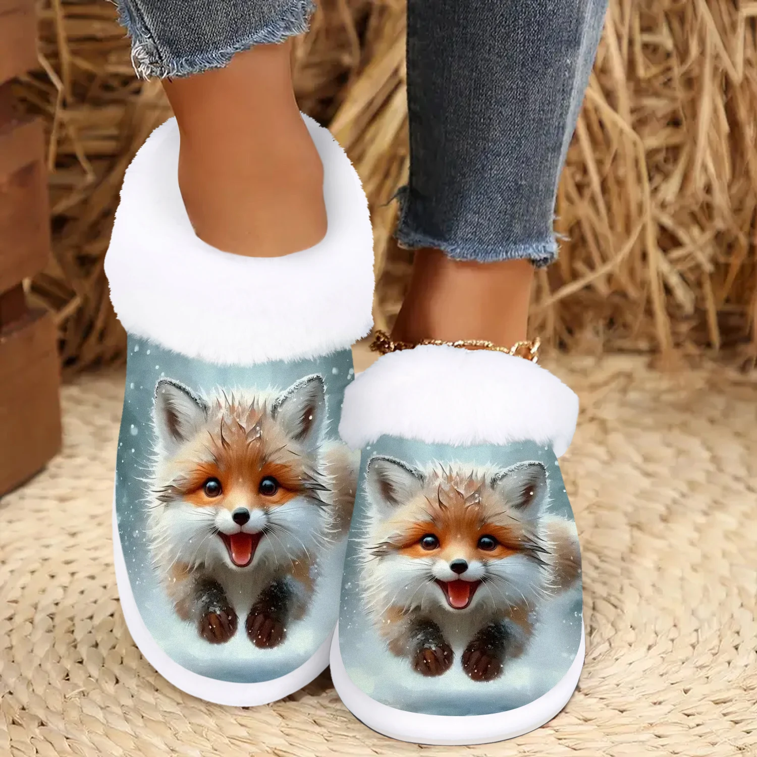 

Non-Slip Indoor House Slippers with Soft Fabric & Durable Rubber Sole - Vibrant Fox Digital Print Design, All-Season Comfort