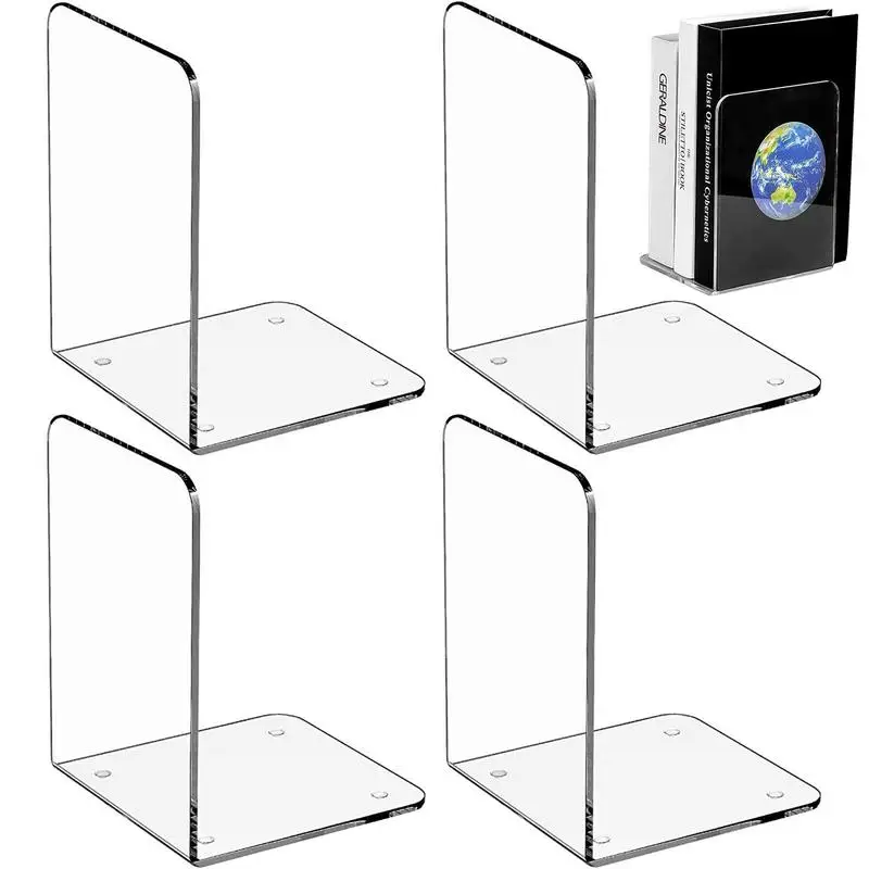 

4/6pcs Clear Bookends Acrylic Book Ends For Shelves Heavy Duty Bookends Plastic Bookends For Home Office LibraryBook Stopper