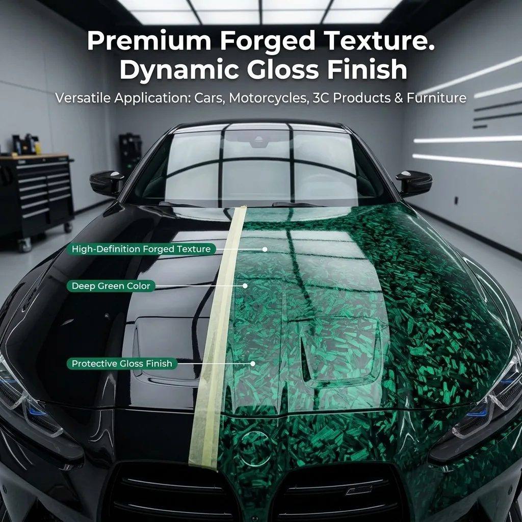 High Gloss Forged Flower Carbon Green Automotive Vinyl Car Wrap Carbon Fiber Sticker Car Body Films Self-adhesive Film Stickers