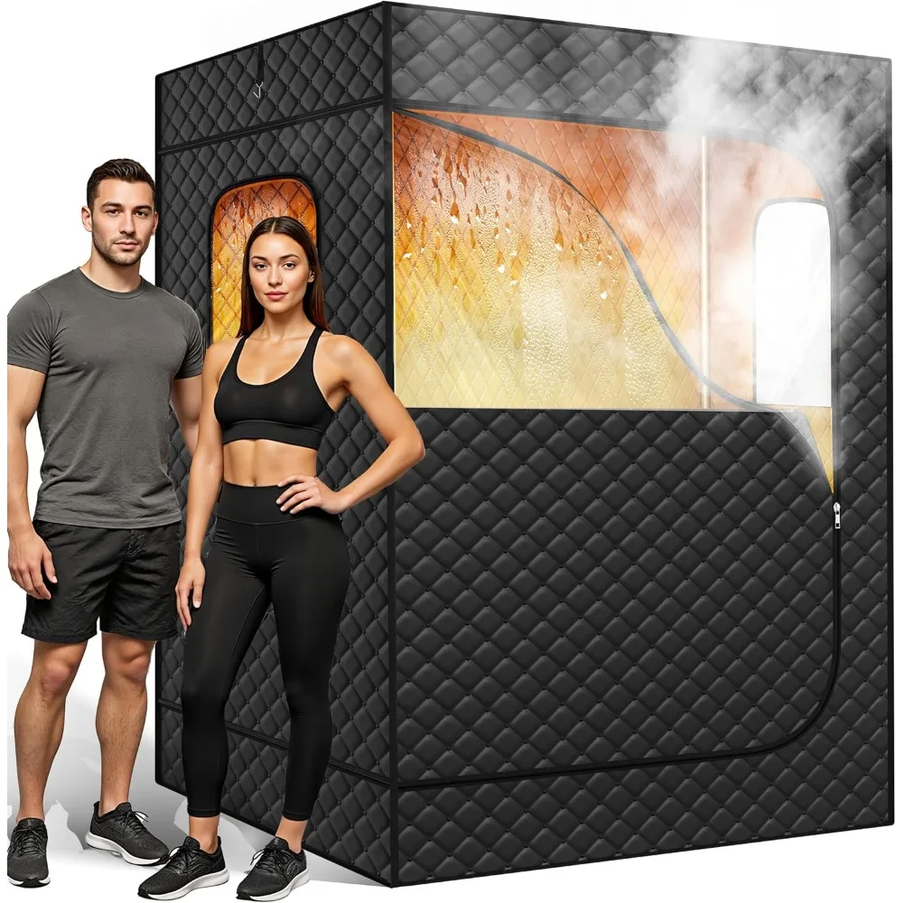 

2 Person Sauna, Indoor Portable Steam Sauna Room with 2 Foldable Chairs, 9 Levels of Sauna Box with Remote Control.Oversized for