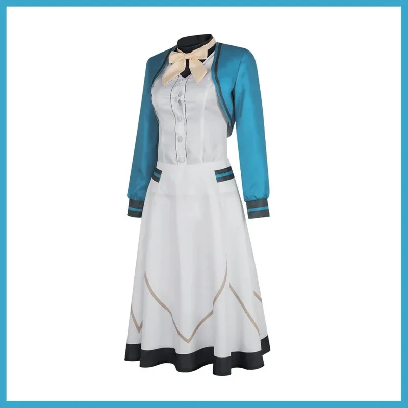 애니메이션 사일런트 위치치 모니카 에버렛 코스프레 의상 블루 코트 화이트 드레스 유니폼 여성 섹시 마스크 볼 카니발 슈트;3'v,6.h;8