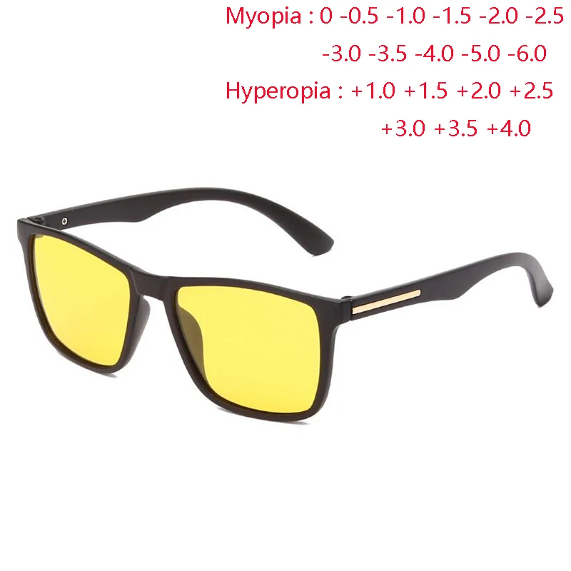 0 -0.5 -0.75 To -6.0 Night Vision Anti-Glare Prescription Sunglasses With Cylinder UV400 Square Myopia Sun Glasses +1.0 To +4.0