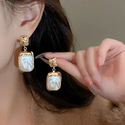 Trending Baroque Pearl Square Drop Earrings Fashion Boucle d'oreille Jewelry for Women Party Wedding Female Gifts 2023