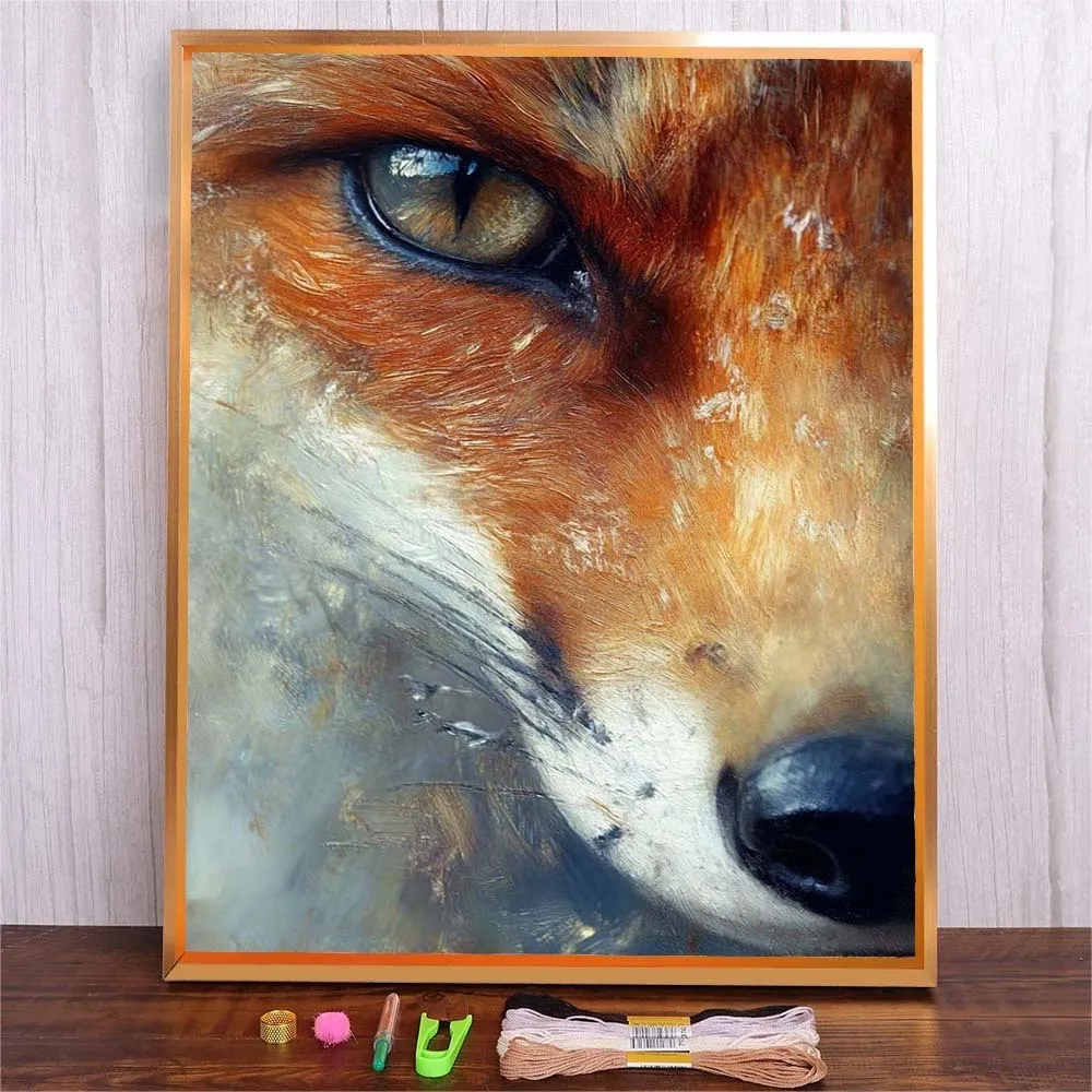 

Multicolor DMC Threads DIY Needlework Embroidery Kit Animal Fox Pattern Full Printed Canvas Cross Stitch Set For Beginners Gift