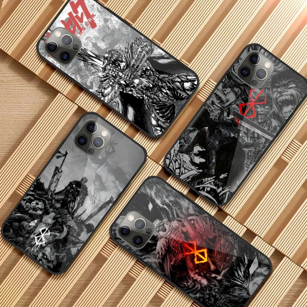 Fashion B-Berserk Mobile Cell Phone Case for iPhone 15 14 13 12 11 XS X 8 7 6 Plus Mini Pro Max SE 2022 PC Glass Cover Shell