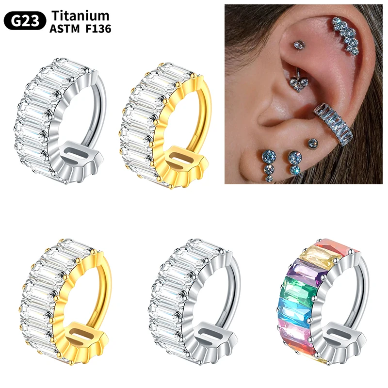

1PC 16G Women's Round Earrings G23 F136 Titanium Nose Ring Hinge Clicker Open Diaphragm Nose Ring Fashion Lady Piercing Jewelry