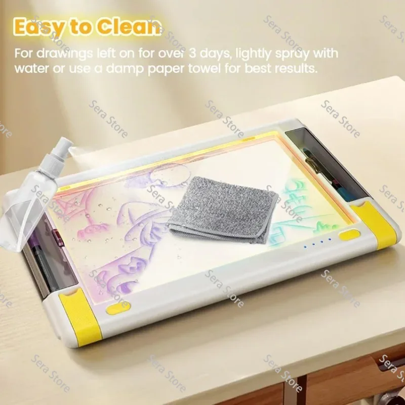 LED Creative Luminous Drawing Board Stand Erasable Drawing Pad Night Light Doodle Board Glowing Sketch Board for Kids Children D