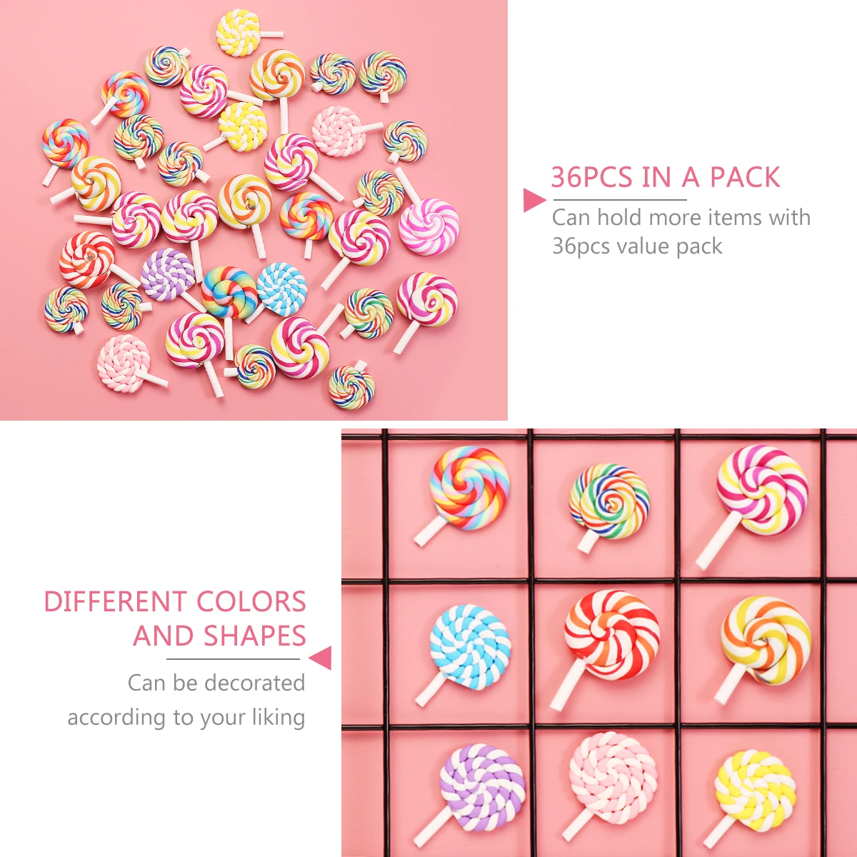 

36Pcs DIY Lollipop Clay Decorations Rainbow Color Candy Embellishments for Crafts Cardmaking Accessories Bracelets Creative