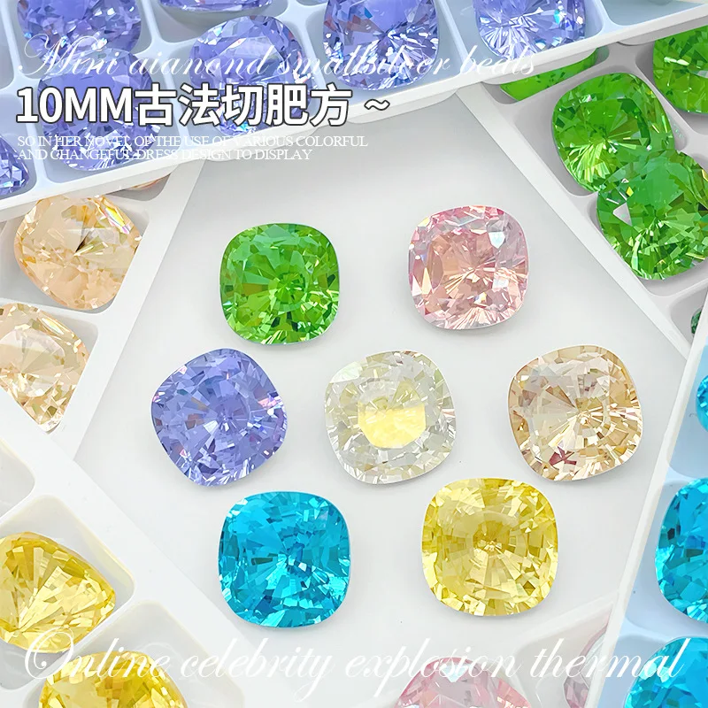 K9 Crystal 10mm Fat Square diamonds Multiple Facets Pointed bottomed Gems Used for earrings necklaces Nail Jewelry accessory