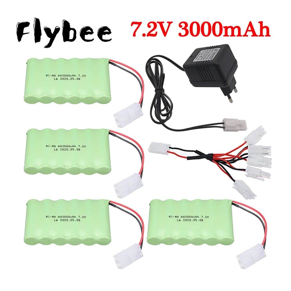 7.2v 3000mah Ni-NH Battery + 7.2V Charger Sets For RC toy Car model RC Tank truck Boat AA 2400mah 7.2v Rechargeable Battery Pack