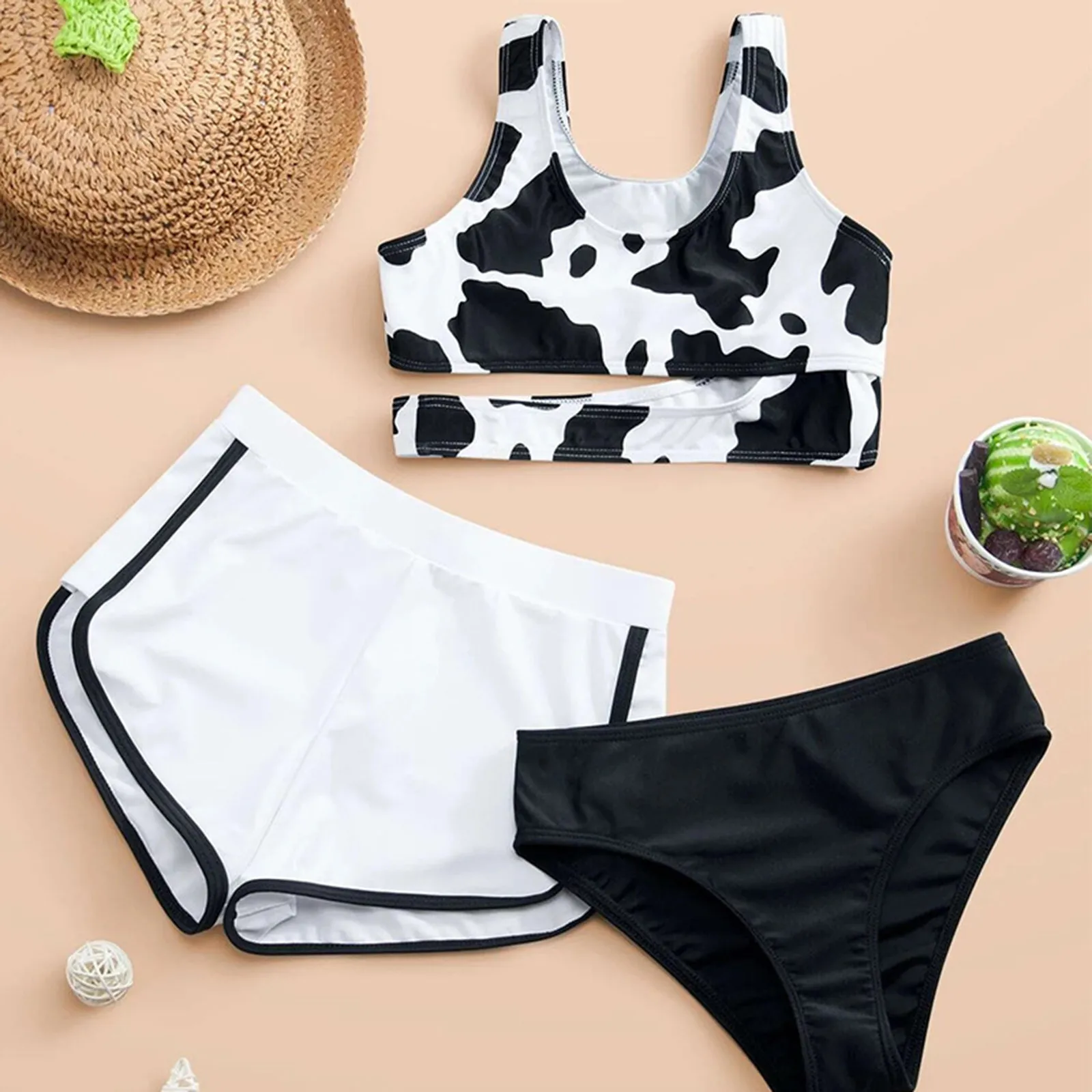 

Little Girl Swimsuits Size 5t Toddler Baby Girl's 3 Piece Swimsuits Cow Prints Bikini Bathing Suit Briefs Girls Swim Suits 16/18