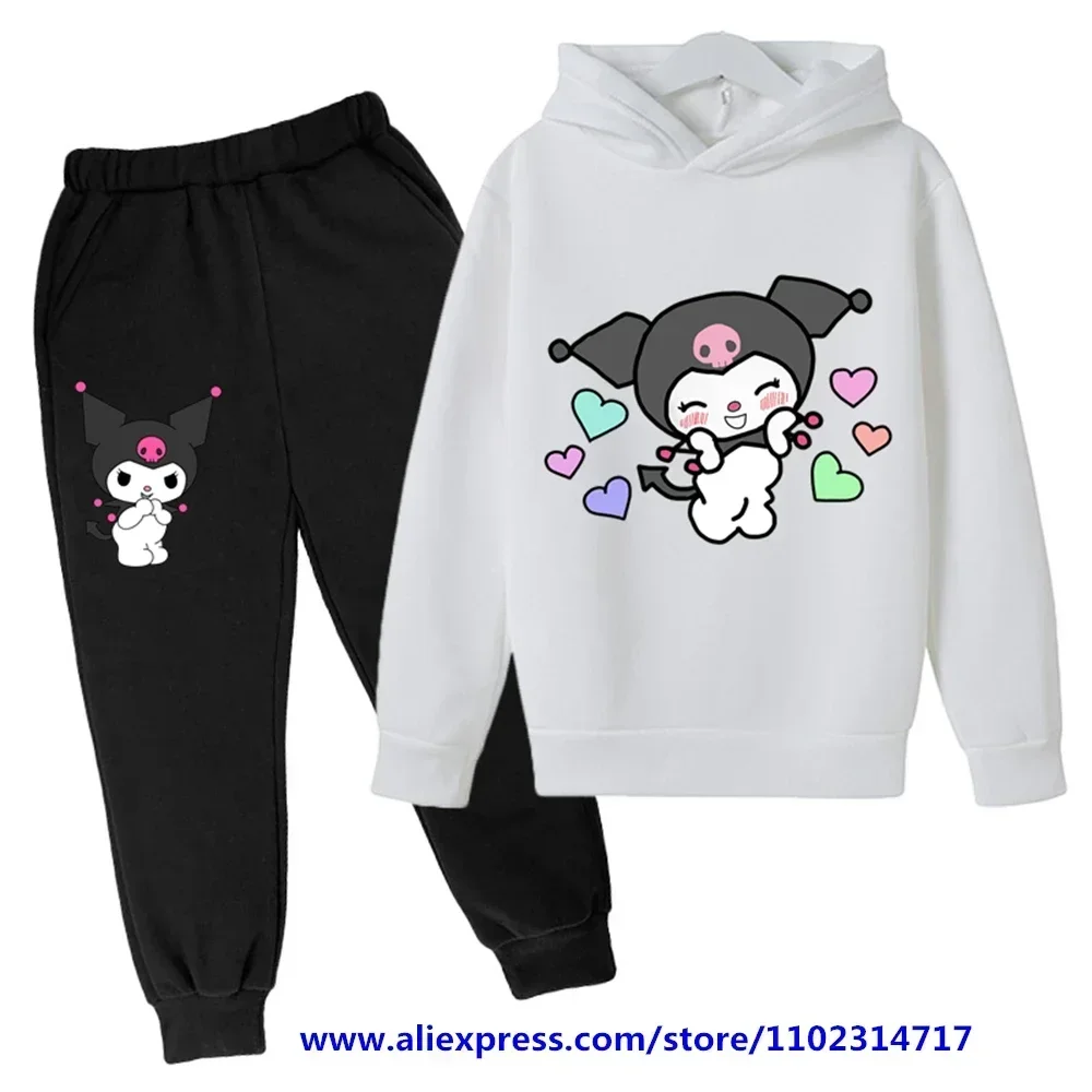 Hello Kitty Baby Casual Tracksuits Children Boys Girls Kuromi Hoodies Long Pants 2Pcs Sets Kids Sport Suit Clothing