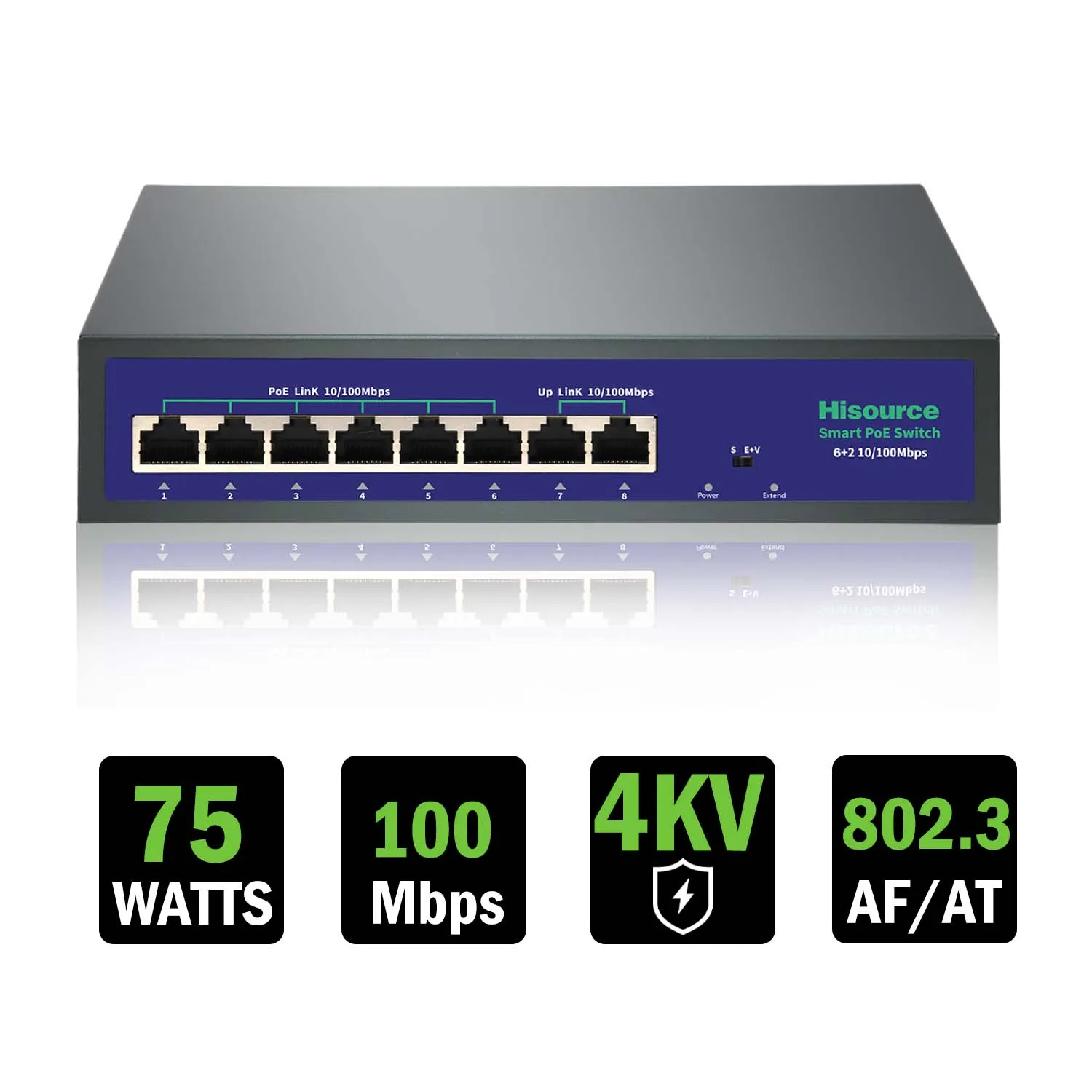 Hisource 6 9 Port 10/100Mbps POE Switch 78W 120W Ethernet Switch IEEE802af/at with VLAN fot IP Camera/NVR