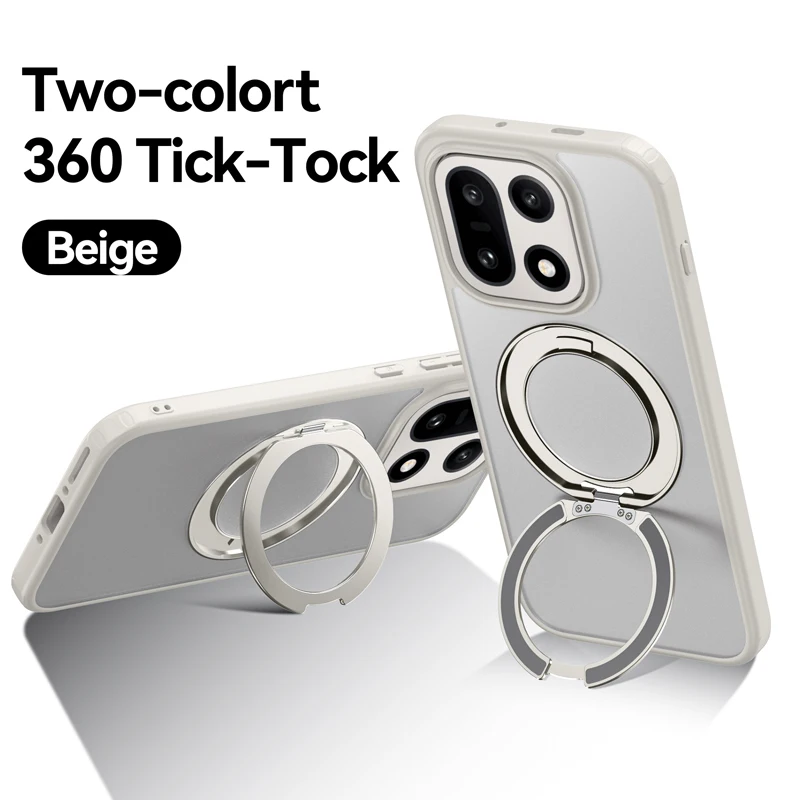 

For OnePlus 15 Case Shockproof Magnetic Translucent Matte Hard PC +TPU Rotatable Metal Ring Holder Cover for One Plus 15