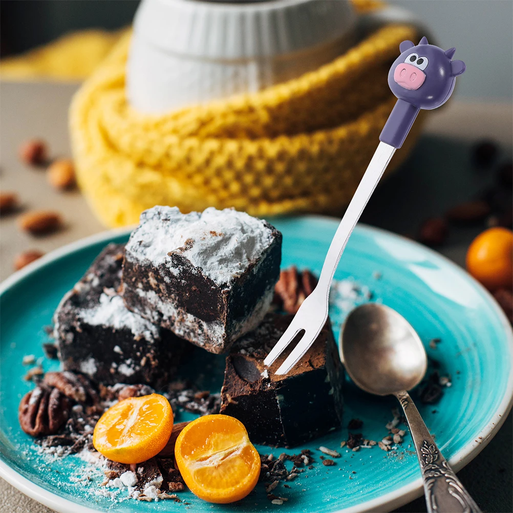 

1 Set Stainless Steel Fruit Cartoon Dessert Forks With Storage Holder Home Tableware Cake Forks Kitchen Gadgets Party Tableware