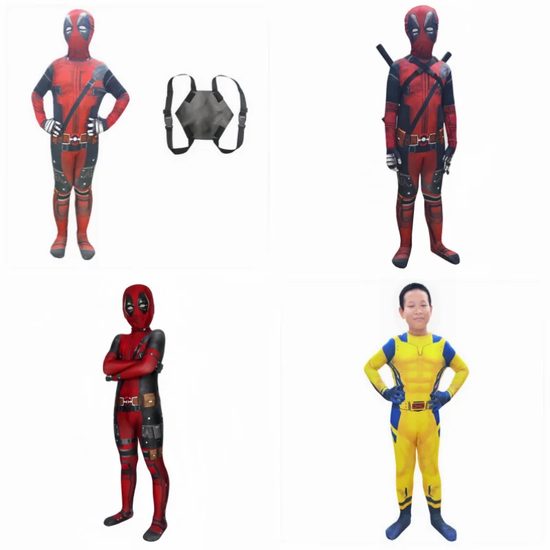 High Quality New Style Anime Deadpool Costumes Bodysuit For Boys Superhero Cosplay Anime Jumpsuit  Deadpool Halloween Kid Gifts