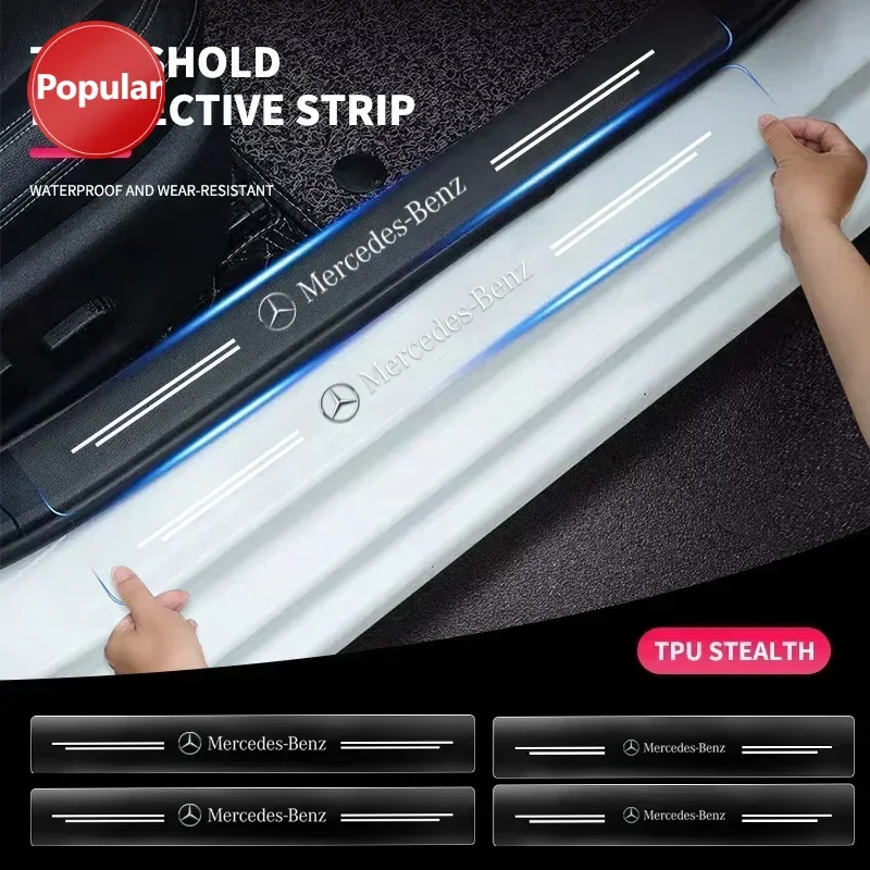 

# 4 шт., защитные наклейки на пороги автомобиля, прозрачная декоративная наклейка, пороговая полоса для Mercedes Benz W211 W204 W210 W203 CLA GLA
