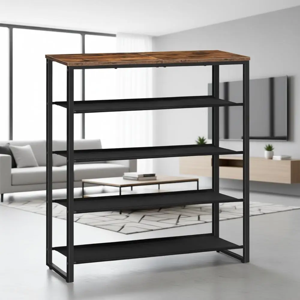 

5 Tier Fabric Shoe Organizer with Top Panel, Holds 16-20 Pairs, Rustic Brown Storage for Entryway & Closet