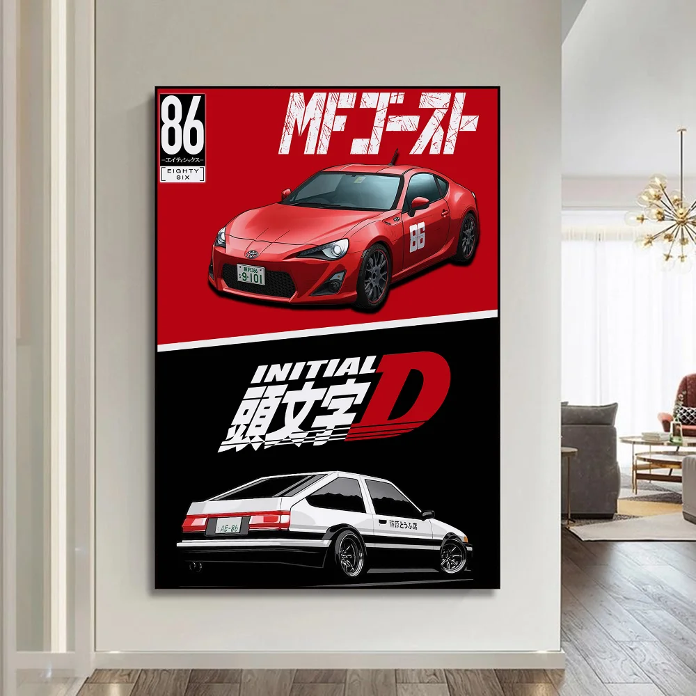 Japanese Racing Anime Initial D Self-adhesive Art Poster Whitepaper Prints Posters Artwork Aesthetic Art Wall Painting